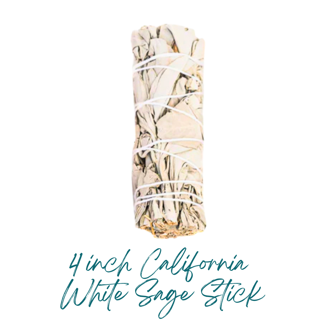 California White Sage Stick with text on a white background - charged in Sedona vortex energies.