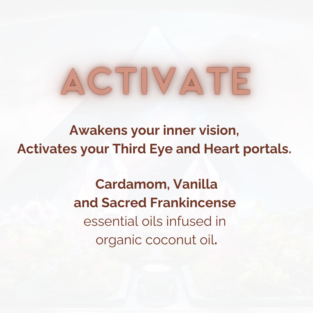 Product description with essential oils and coconut oil on a light background STAR CODE ALCHEMY