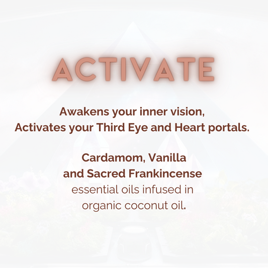 Product description with essential oils and coconut oil on a light background STAR CODE ALCHEMY