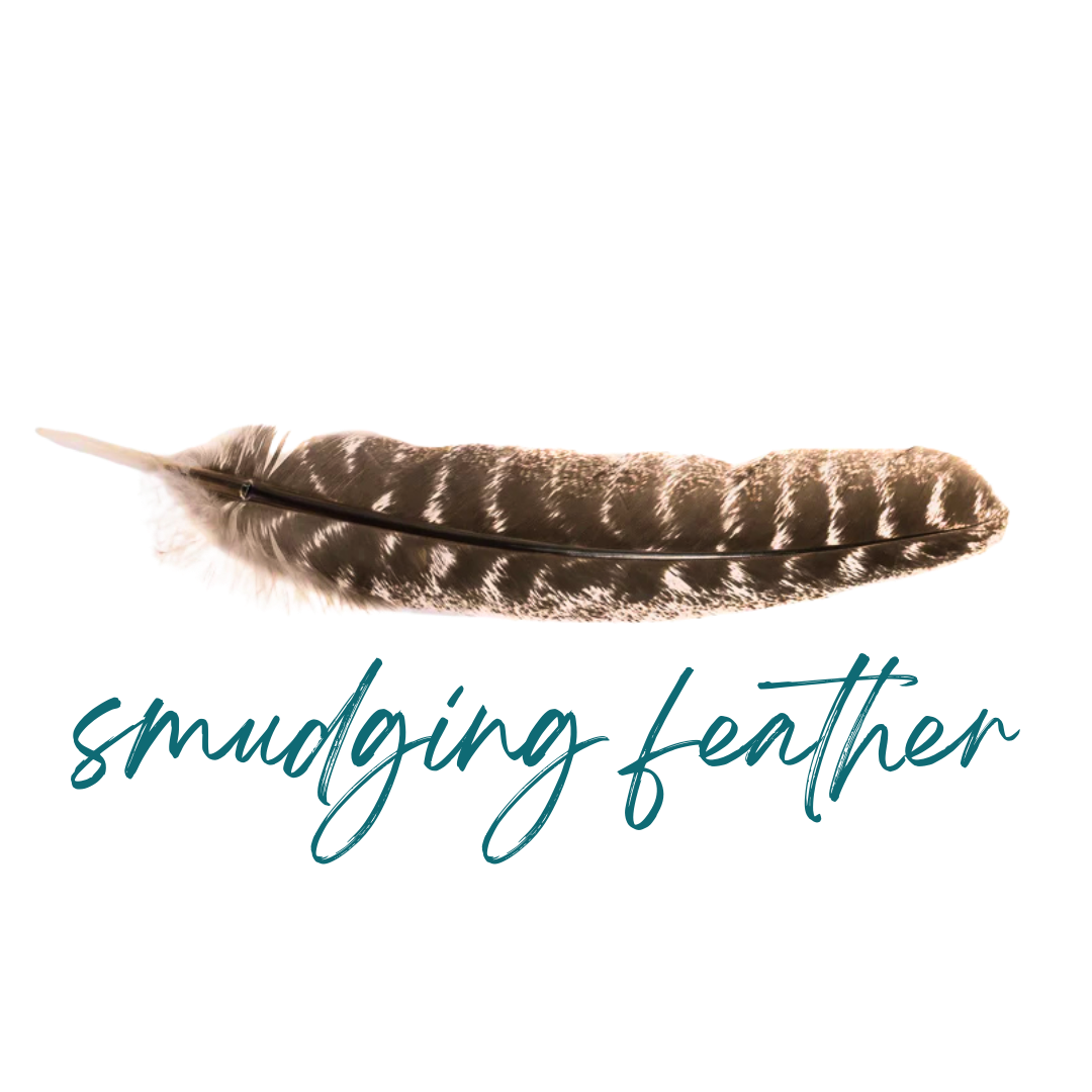 Feather with 'smudging feather' text on a white background